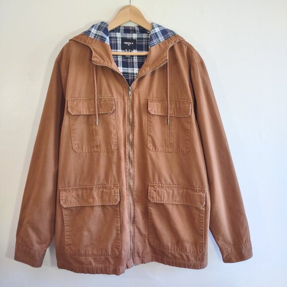 Forever 21 Men's Cargo Utility Chore Jacket Hood Flannel Lined  Size XL - Picture 2 of 12